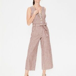 Boden Anastasia Verity Linen Blend Jumpsuit Conker And Ivory Stripe Size US 6